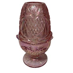 Fenton Fairy Lamp Light Pineapple Heart Rose Iridescent Pink Glass. Vintage